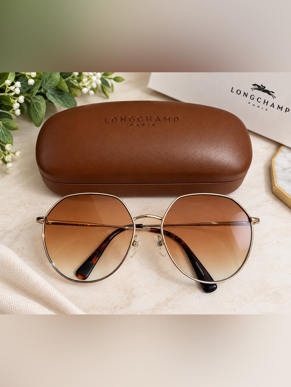 Longchamp Women's Tortoiseshell & Gold Oversized Sunglasses - Brown Lenses